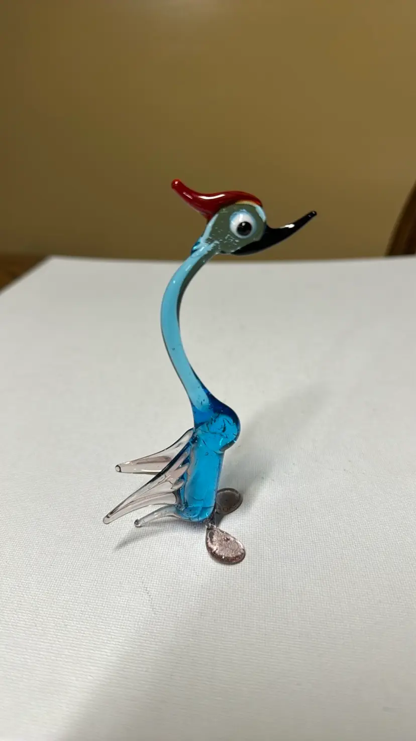 Murano hand blown glass bird 5” tall delicate