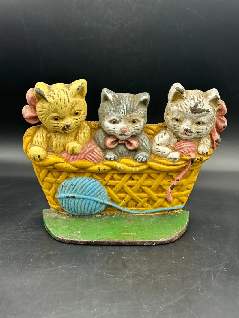 Vintage HUBLEY Cast Iron PERSIAN GRAY TABBY CAT Doorstop ORIGINAL PAINT