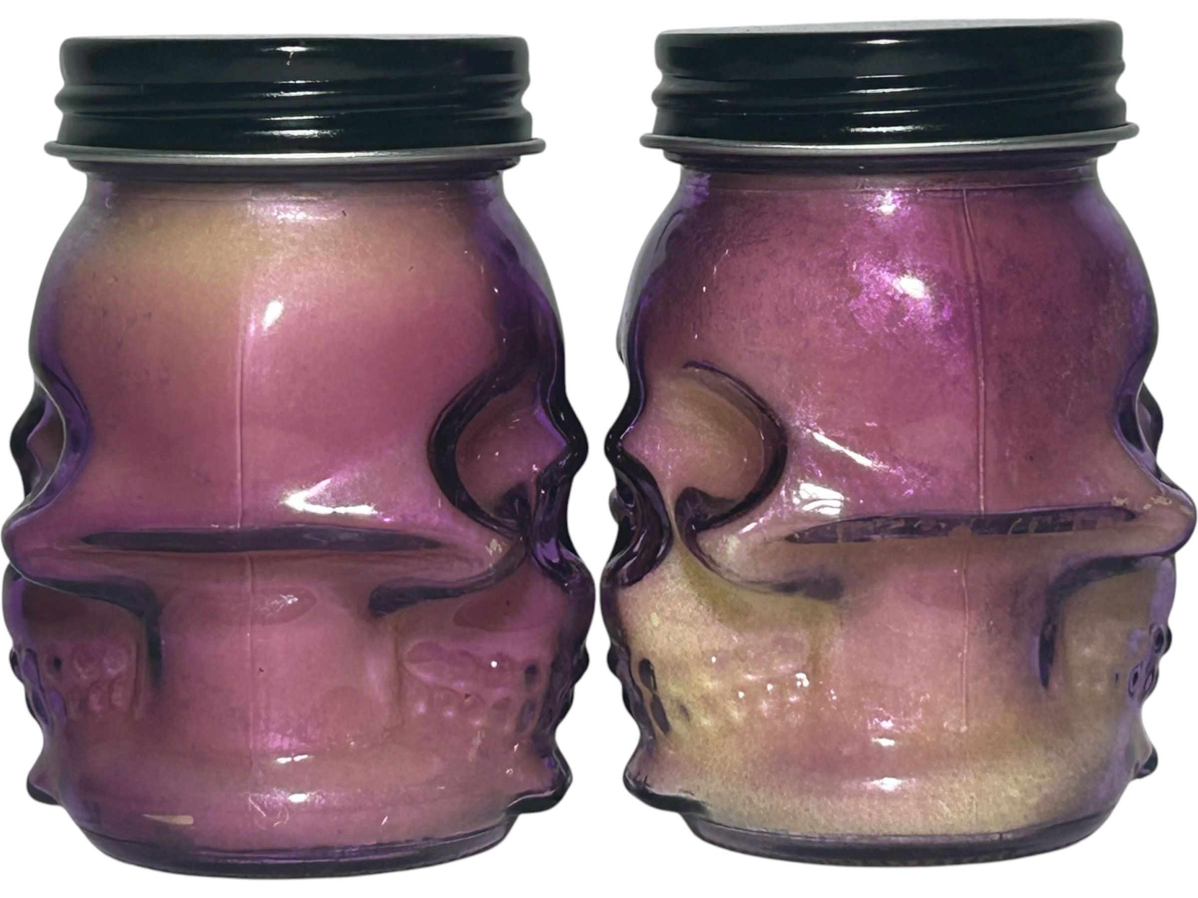 Dibdit · 2 Halloween Decor Human Skull Jar Wax Candles w Lids