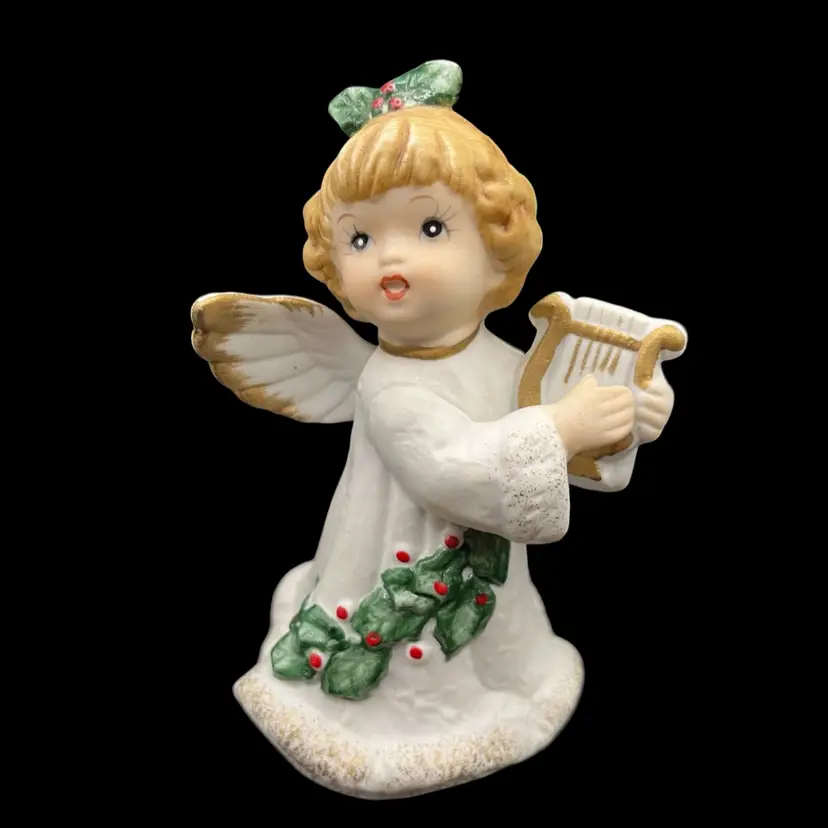 Vintage Homco Christmas Angel 5252 Lyre Harp Instrument 
