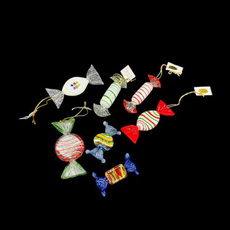 Hand-Blown Art Glass Wrapped Hard Candy And Ornaments Multi Colors 7pc Lot As Is