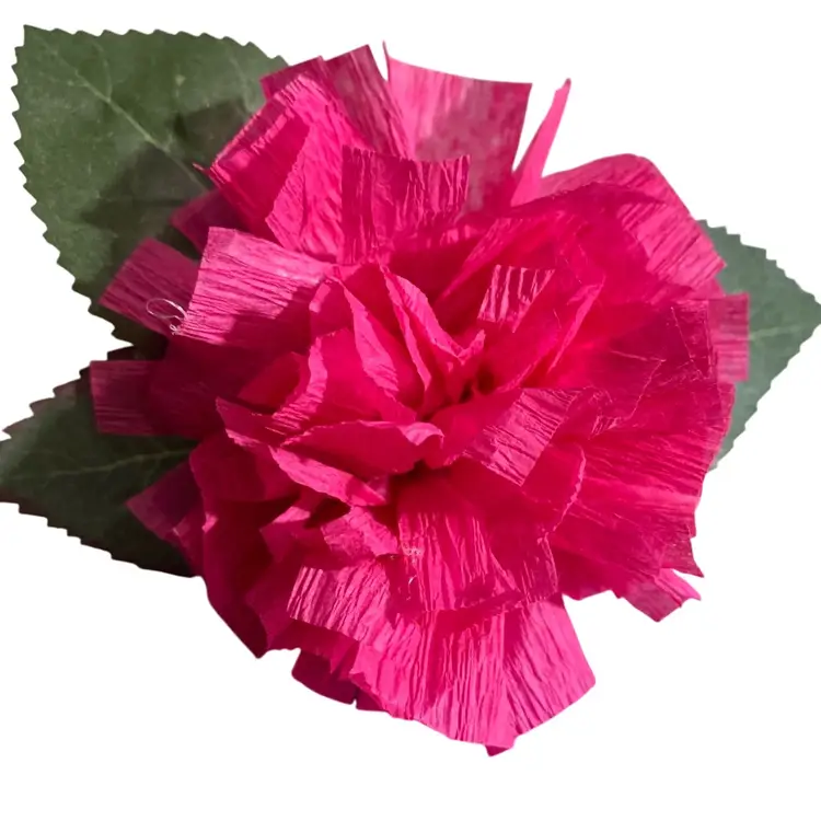 Vibrant Crepe Paper Flowers Made By Me Fuchsia Pink Color Marigold Carnation Blossom 3.5-4” Diameter Blossom And 5.5-6” Tall Overall
