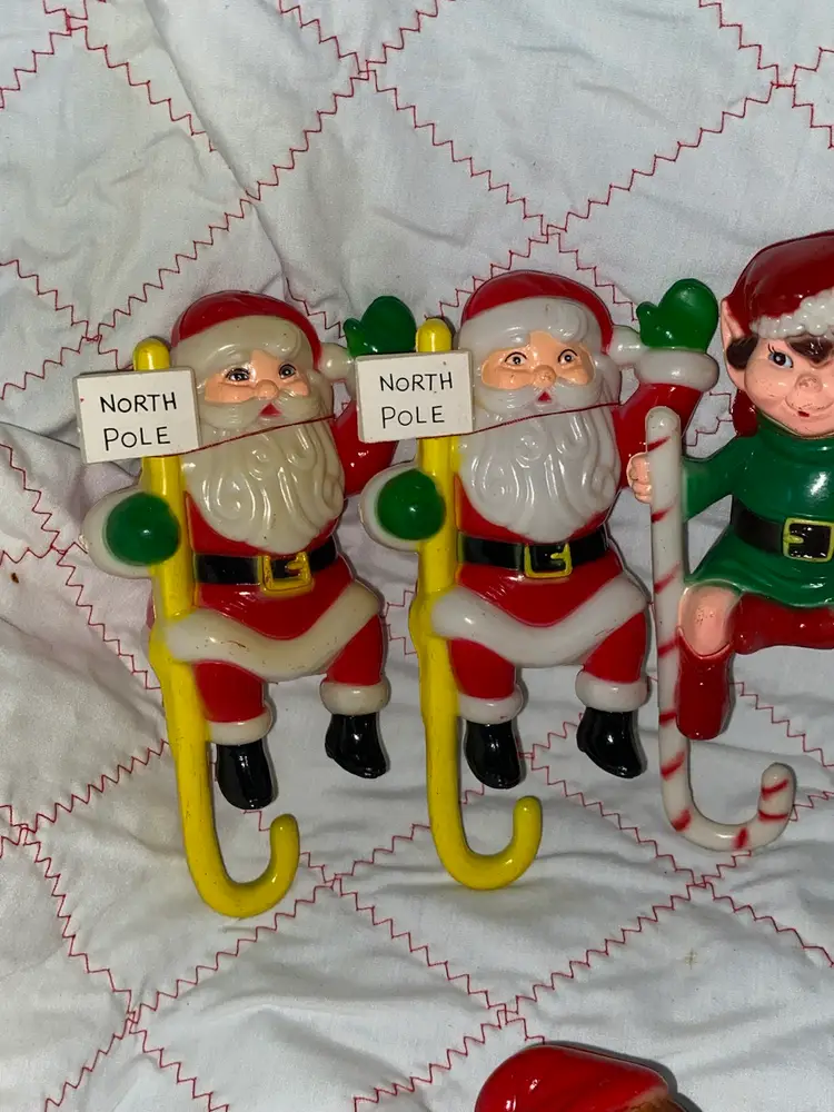 Vintage Stocking Holders Hard Plastic Santa Mouse Elf Drummer See Pics Read