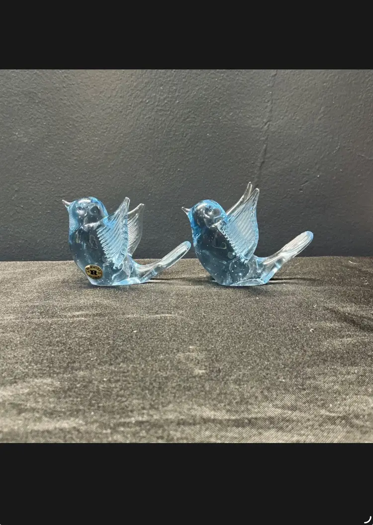 Pair of Vintage Swedish Ryds Art Glass Blue Birds – Scandinavian Figurines