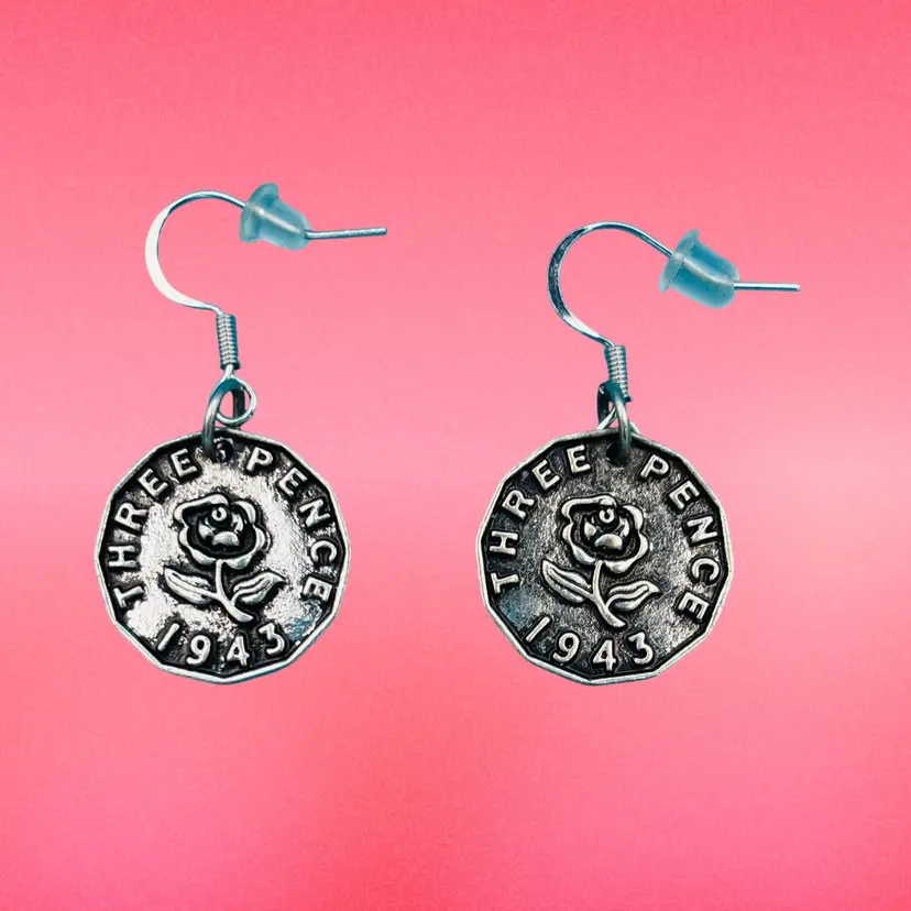 1943 Three Pence Coin Dangle Earrings – Silver-Tone