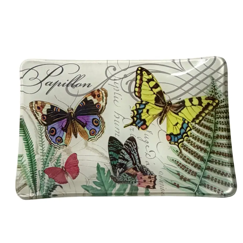 Michel Design Works Glass Purple Floral Butterfly Trinket Dish
5.75” L x 3.75” W