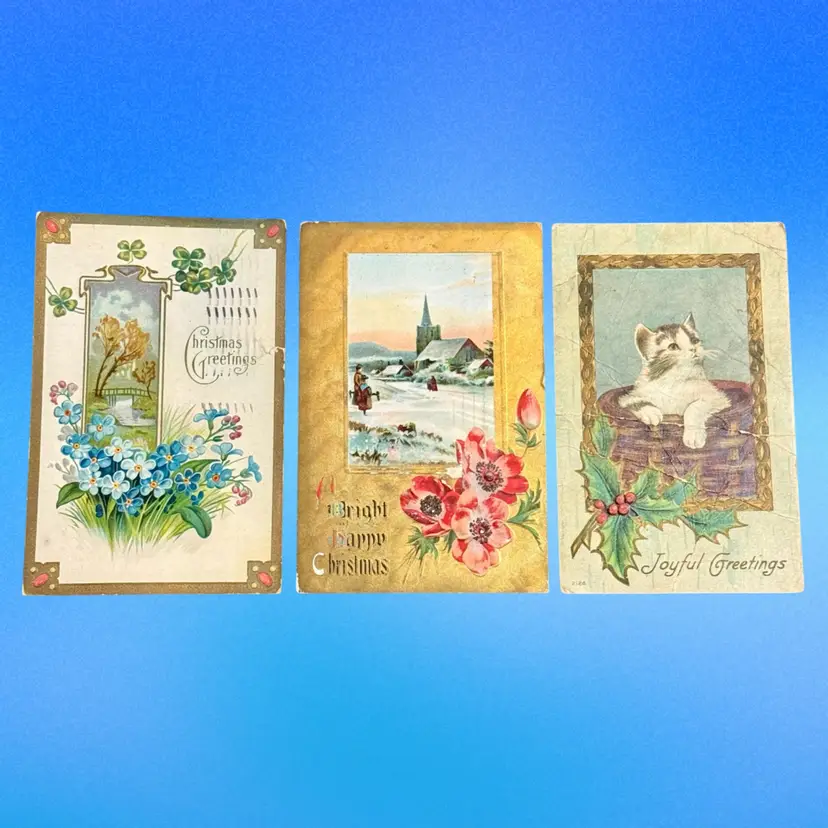 Lot/3 Antique Craft Christmas Postcards, All Posted