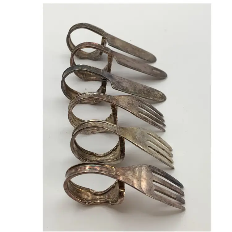 “utensils” Napkin Rings. Forks & Knives Silver Plate Set Of 6