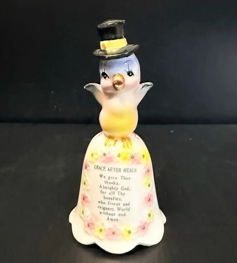 Vintage JAPAN Porcelain Bluebird "Dinner Is Ready" Grace After Meals Dinner Bell