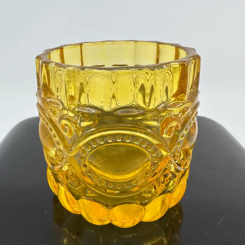 Yellow Amber Colored Embossed Votive Candle Holder Or Toothpick Holder