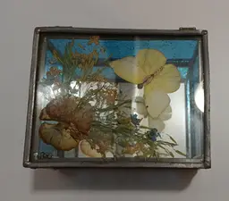 Stained Glass Keepsake Box With Butterfly & Flowers