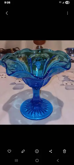 Vintage Red Cliff Fenton Blue Crystal Compote With Harvest Grape Pattern