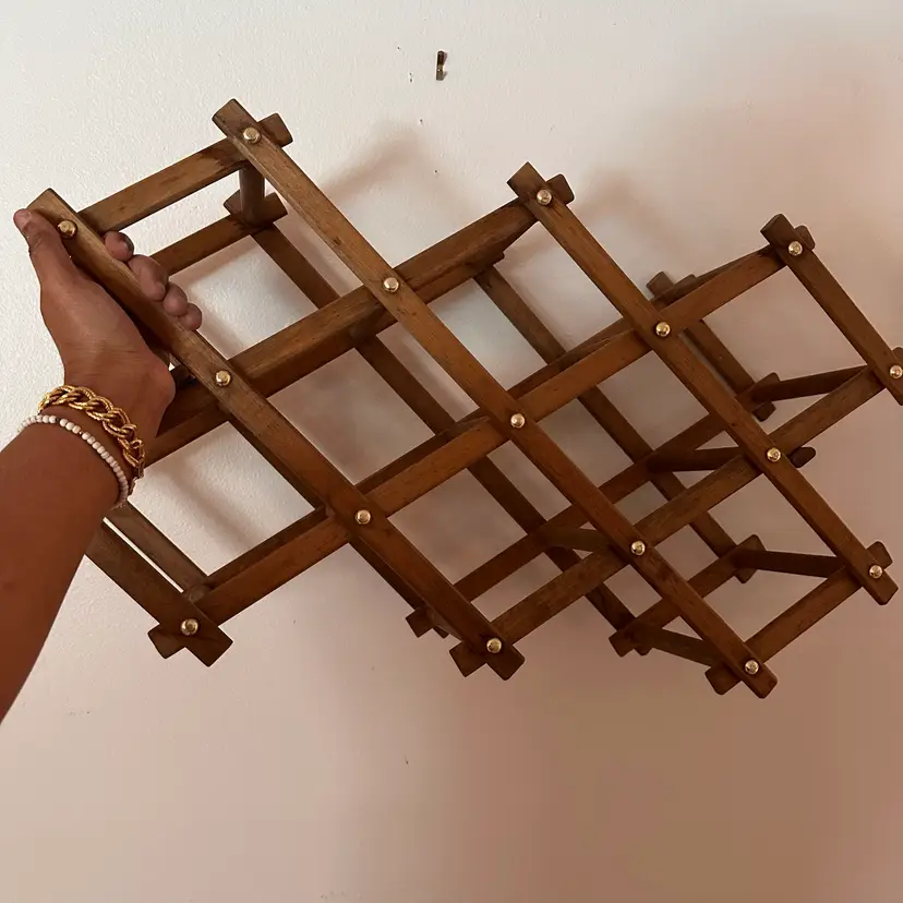 EPIC Mid-Century Modern Walnut & Brass Wooden Accordion Rack