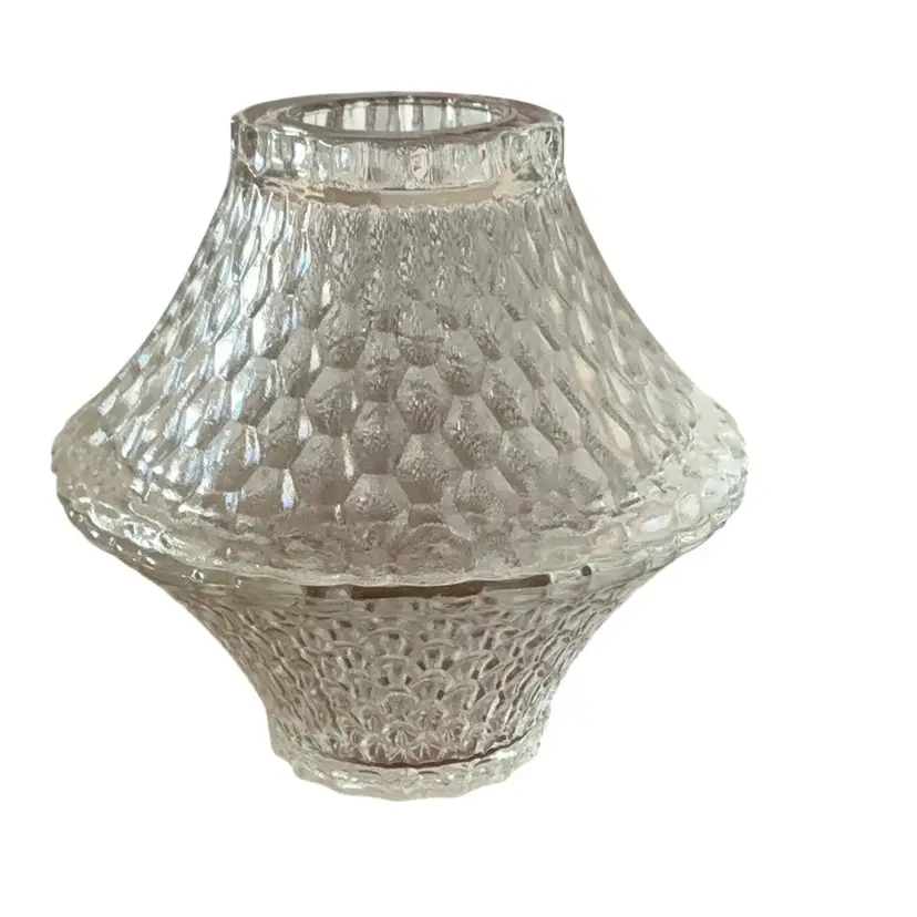 Vintage 2-piece Indiana Glass Clear Honeycomb Pagoda Fairy Lamp 5”x 5”