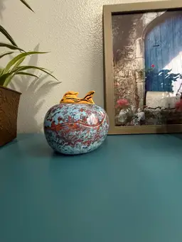 Signed Folk Art hand-crafted and painted red clay (terracotta) pottery Trinket Catchall Dish