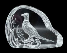 Vintage Signed Wedgwood Crystal Glass Paperweight Pheasant Bird Clear 3”