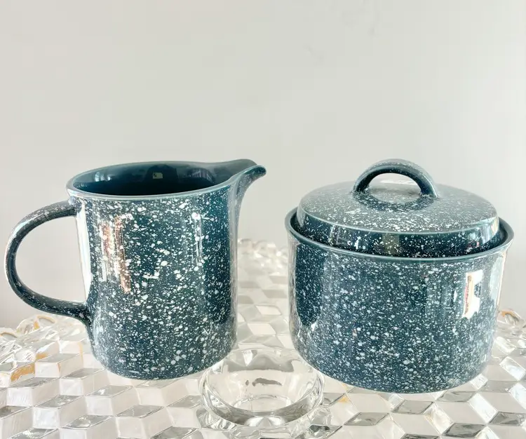 MIKASA Ultrastone Country Blue CU501 Japan Cream And Sugar Set