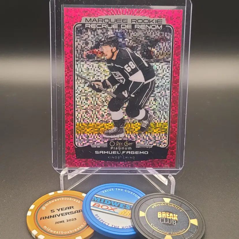 2022-23 O-Pee-Chee Platinum Samuel Fagemo Marquee Rookie Violet Pixels Parallel Numbered 20/299 - Card Number 211 - Los Angeles Kings Hockey Card
