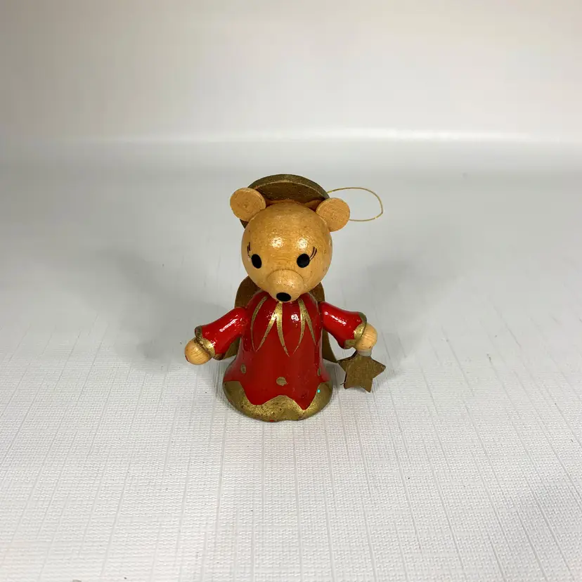Mouse Angel Wood Christmas Ornament Hanging Halo Star Made Taiwan Vintage