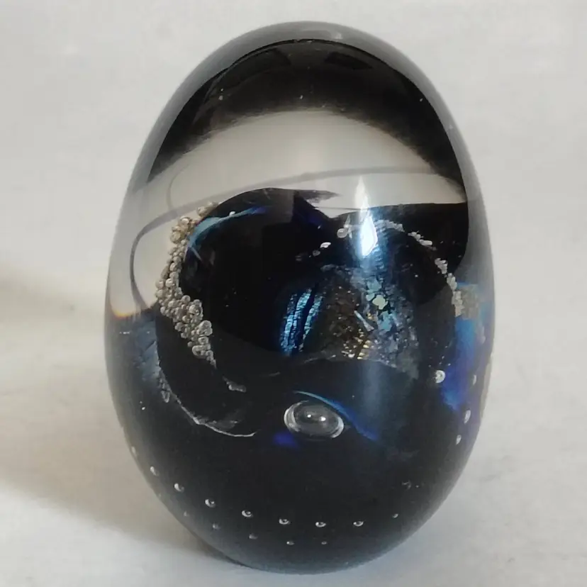 Vintage Signed Art Glass Dichroic Egg-Shaped Paperweight