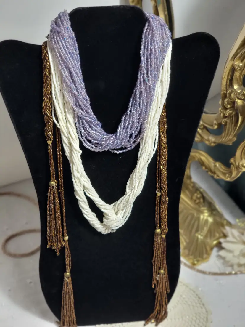 Lot of seed bead necklaces and porcelain earrings