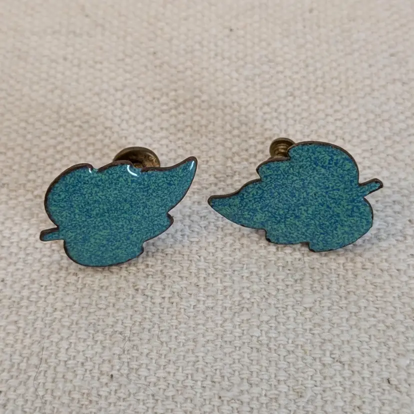 Enamel On Copper Leaf Screwback Earrings