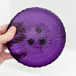 Carved Purple Glass Paperweight Modern MCM Display Trinket Dish Prop Frosted