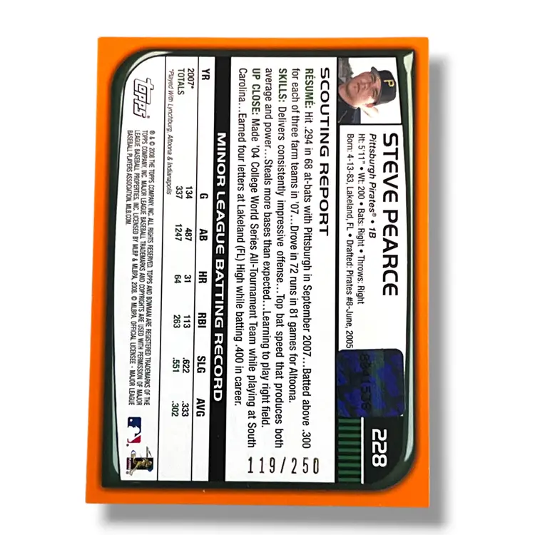 2008 Bowman Steve Pearce RC Auto Orange 119/250 #228