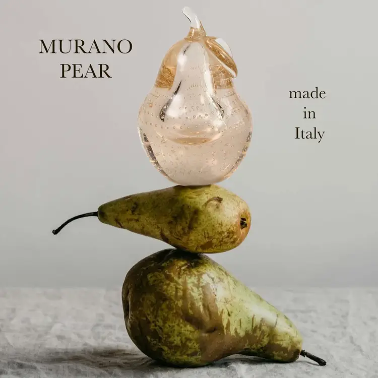 Vintage Murano Art Glass Pear Paperweight - Bubble Handblown Italy