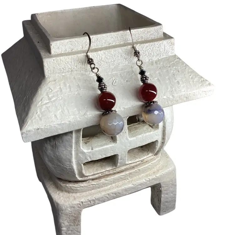Cracked Agate And Carnelian Earrings