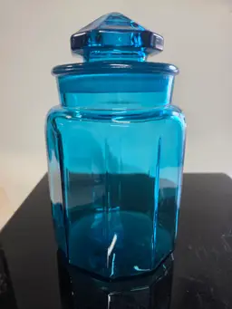 Vintage Blue Glass Lidded Jar