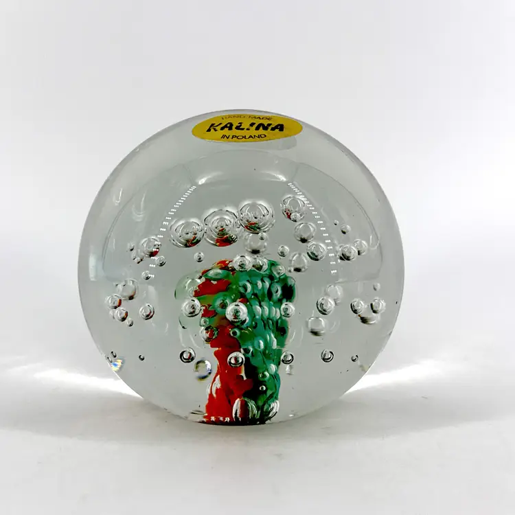 Kalina 3.5" Handmade Polish Art Glass Teal & Orange Paperweight