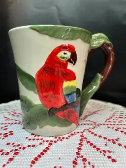 Pier 1 Imports Tall Stoneware Mug With Hand Painted Embossed Parrot