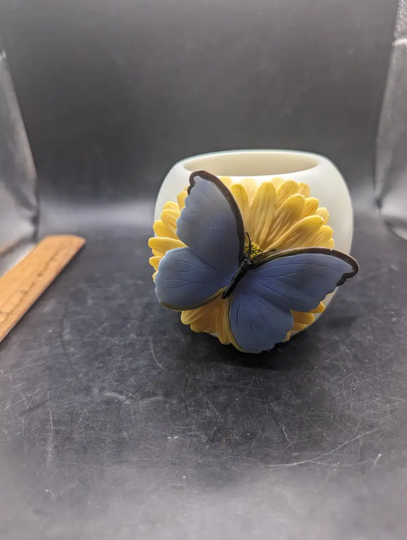 Vintage Ibis And Orchid Design Blue Butterfly and Flower Tea Light Holder/Planter