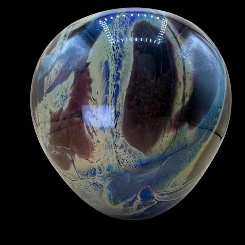 #01 Robert Burch ‘91 Cased Glass Planet-Like Round Vase 5.5”