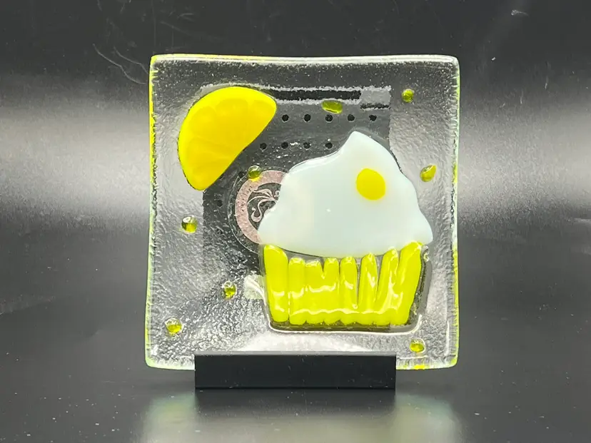 Lemon Cupcake Fused Glass Trinket Dish