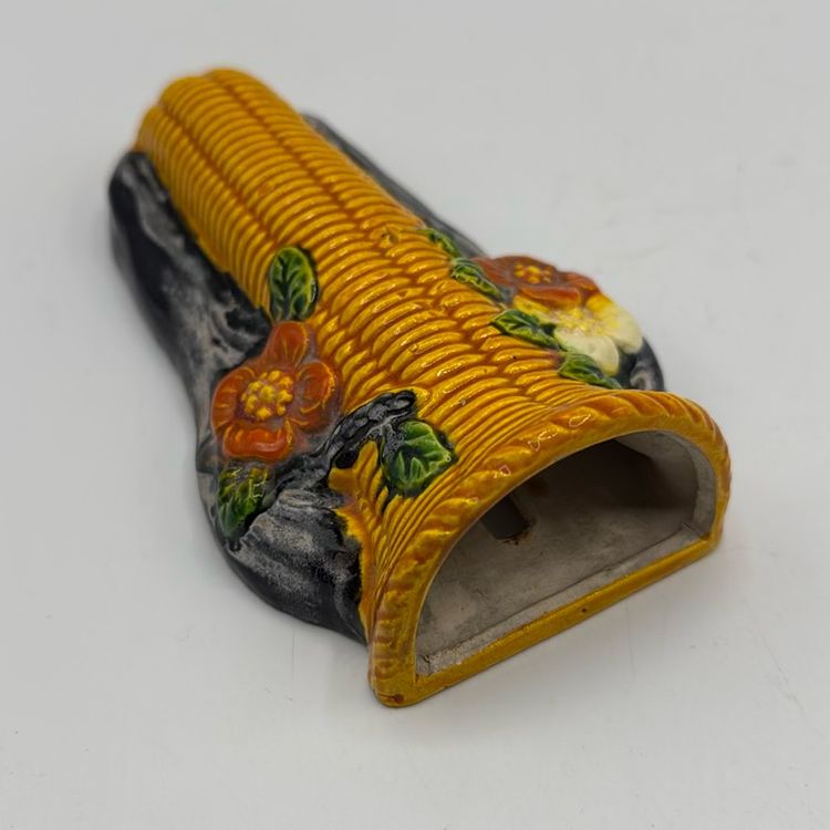 Majolica Basket And Flowers Wall Pocket
