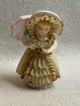 Vintage L&Ming Dresden Lace Girl with Umbrella Figurine (V311)