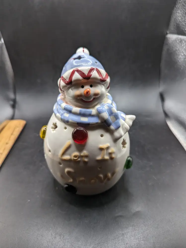 Vintage Ceramic Snowman Candle Holder 6".