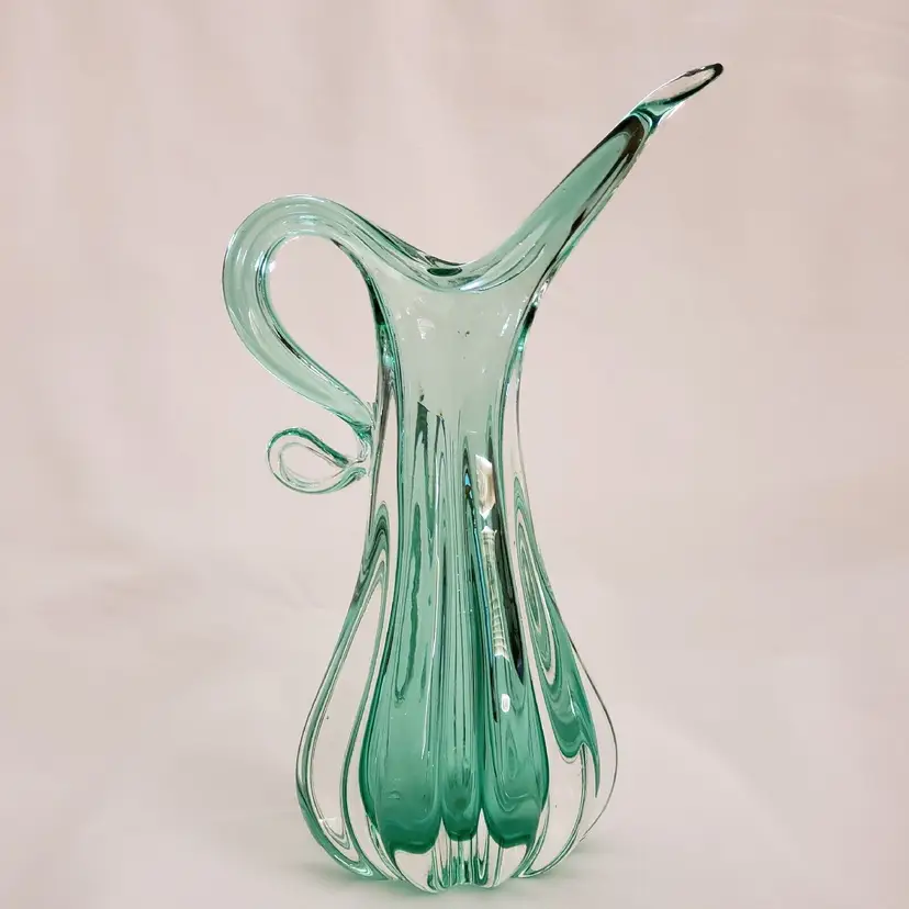 Art Glass Murano Pitcher with MURANO Sticker 9 1/2" tall Vintage