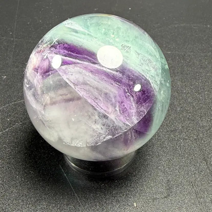 Natural Rainbow Fluorite Sphere UVs Stone Orb Crystal Healing 52.3mm 238g