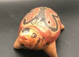 Primitive folk hand made turtle figurine pottery artist signed Costa Rica