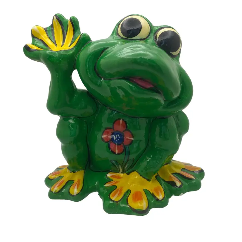 Ceramic Hobby Piece Bright Green Floral Frog