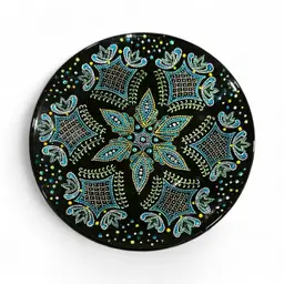 Signed Inna K. Mandala Hand Painted And Bejeweled Black Decorative Plate