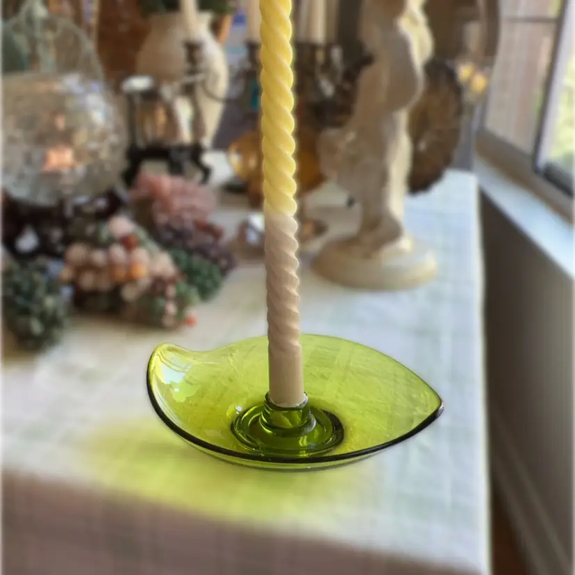 Vintage Viking Epic Line Candle Holder Glass Green