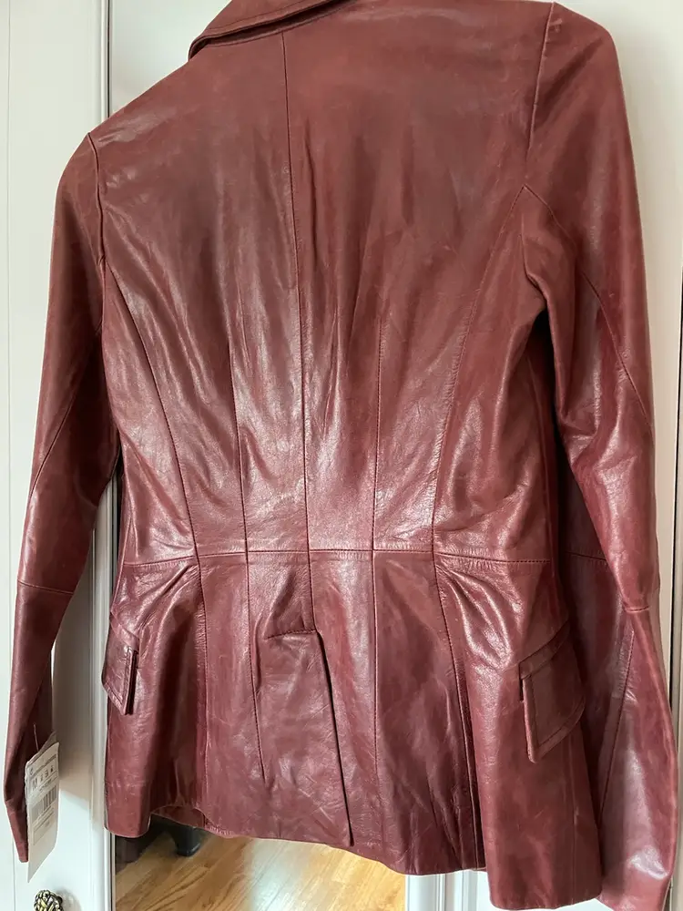 Zara Maroon Distressed Look Leather Blazer NWT  - Medium

