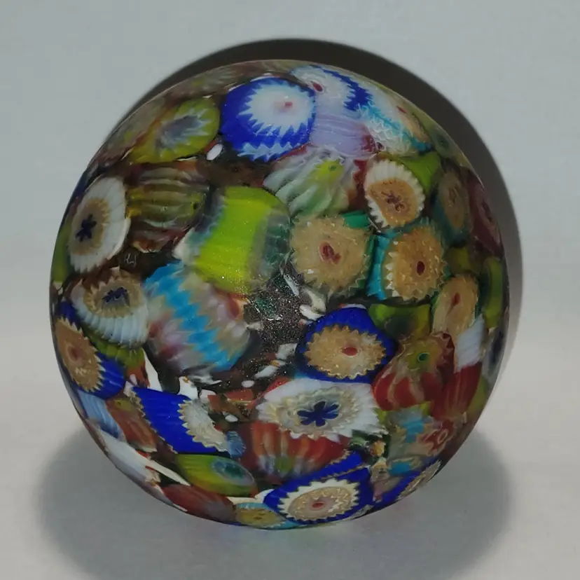 Vintage Murano Art Glass Satin Finish Millefiori Scramble Paperweight