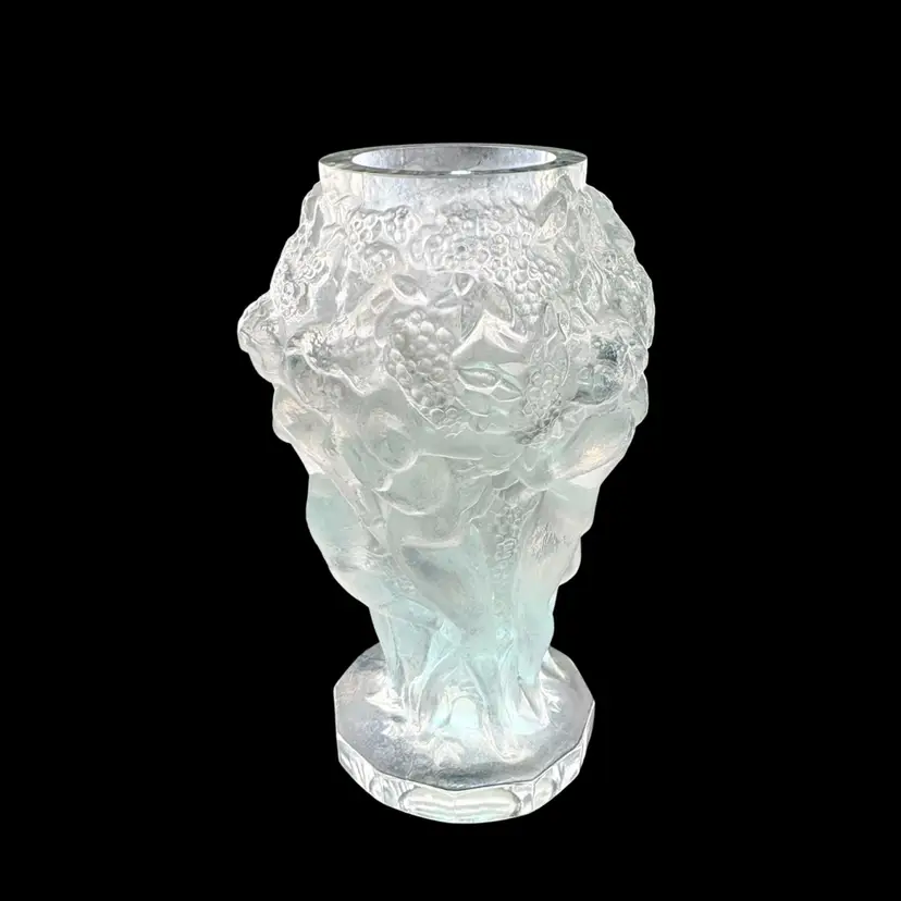 Vintage Czech Frosted Glass Nude Women Vase - Grape Harvest 5” Tall x 3” Wide