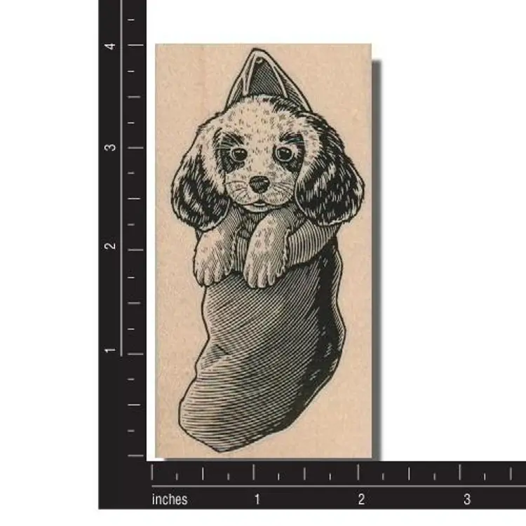 Puppy Dog In Stocking Christmas Rubber Stamp