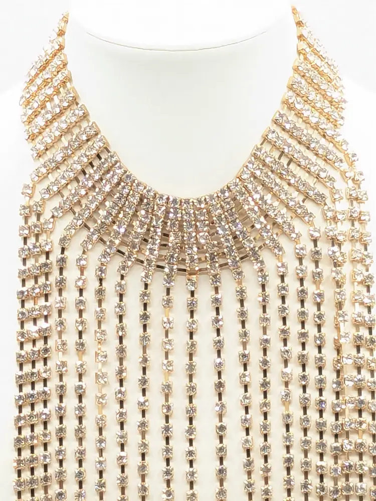 Jennifer & Company Gold Tone Statement Fringe Rhinestone Necklace NWT
